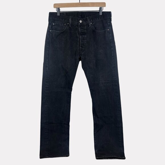 Levi's 501 Original Straight Button Fly Jeans Mens 34x32 Black Five Pocket Cotto - Picture 1 of 8
